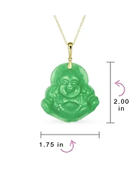 Bling Jewelry Yogi Amulet Large Statement Thai Spiritual Green Natural Jade Carved Laughing Buddha Pendant Necklace Men Gold Plated Sterling Silver 18