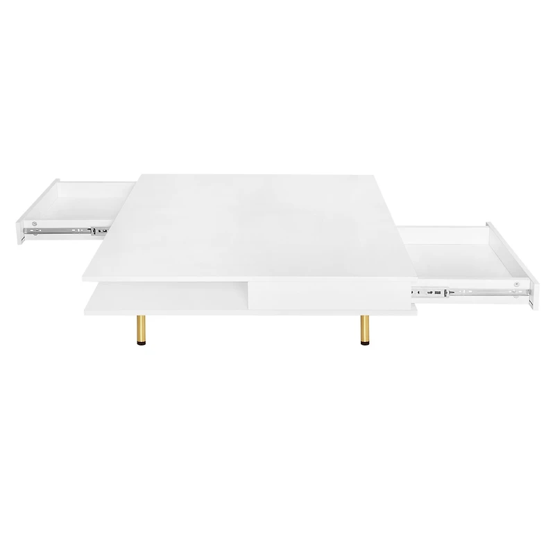 Streamdale Exquisite 2-tier white coffee table with gold legs