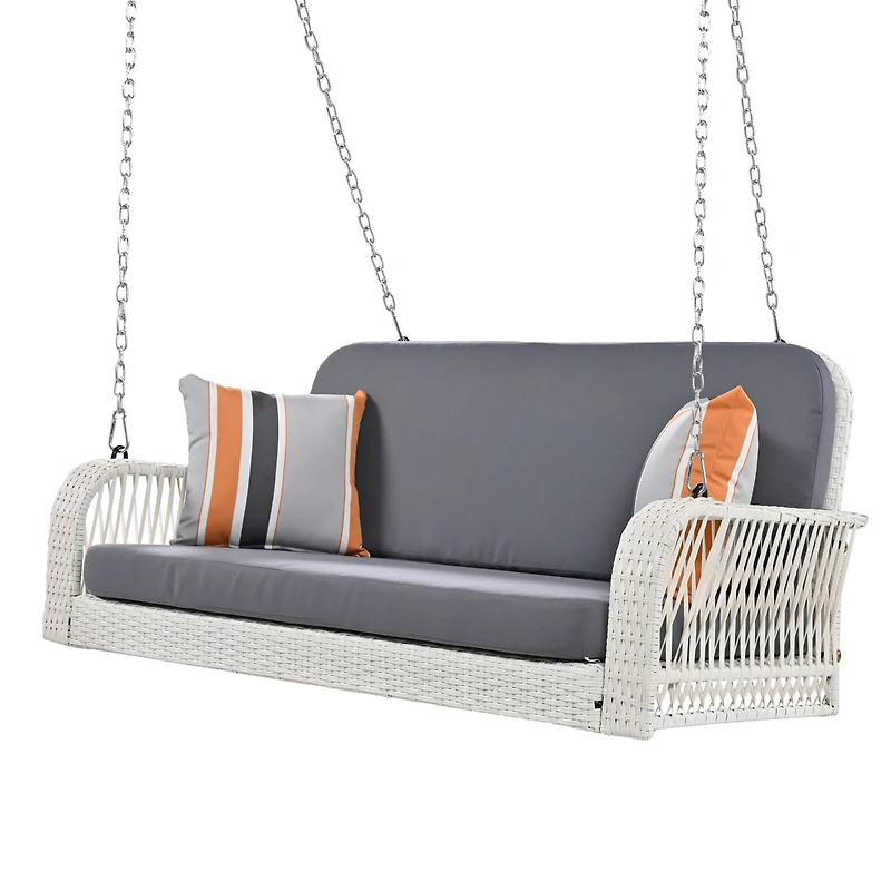 Streamdale White and Gray 2-Seater Wicker Porch Swing