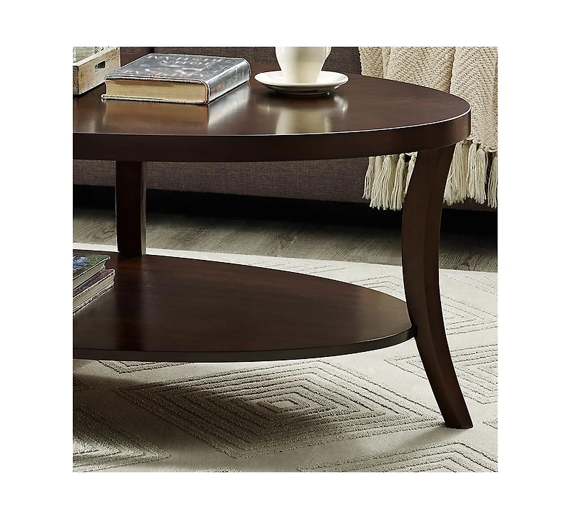Streamdale Espresso Oval Coffee Table with Shelf
