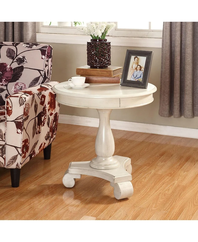Streamdale Furniture Round Wood Pedestal Side Table, White