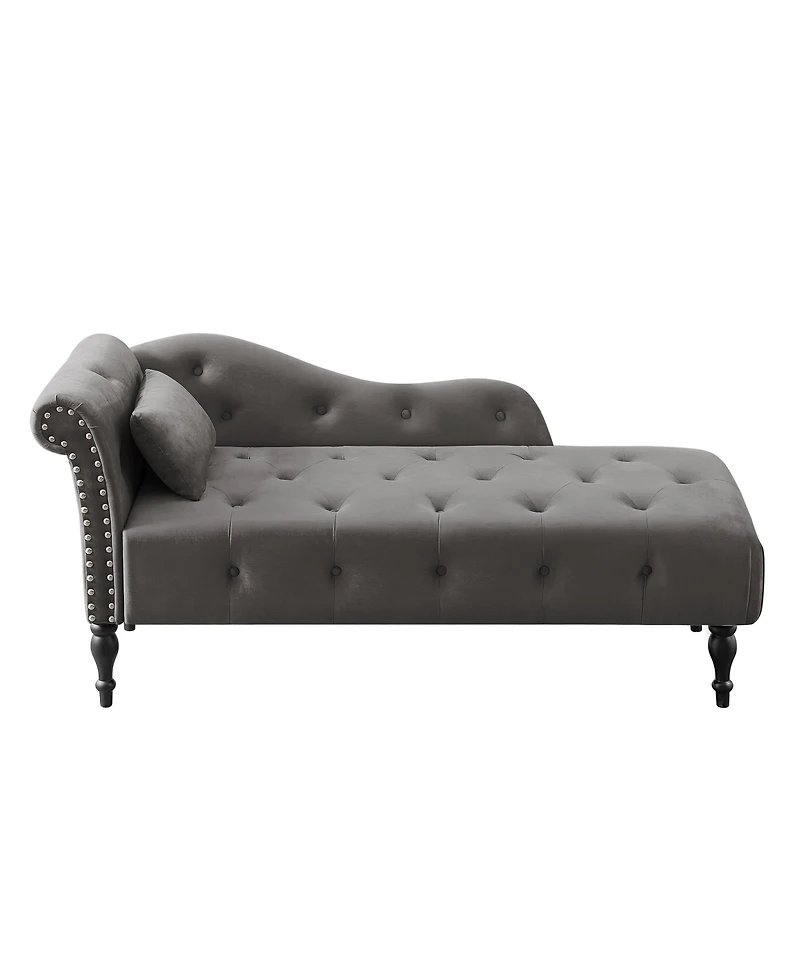 Streamdale Furniture Elegant Velvet Chaise Lounge with Tufted Buttons and Nailhead Trim