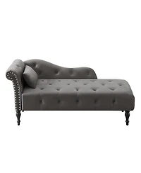 Streamdale Furniture Elegant Velvet Chaise Lounge with Tufted Buttons and Nailhead Trim