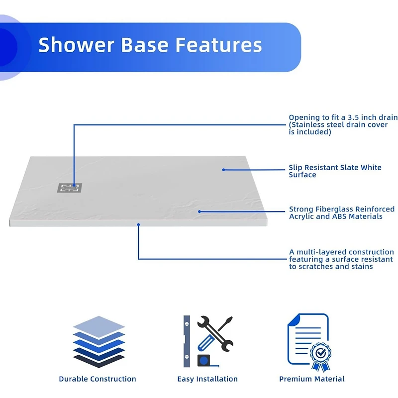 32"x48" White Abs & Acrylic Shower Base Combo