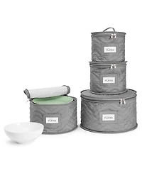 Sorbus 4 Piece Quilted China Dinnerware Storage Cases - for Dinnerware, Plate Organizer (Gray)