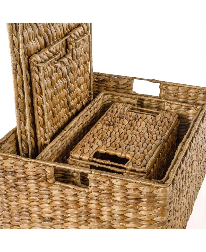Jonathan Y Traditional Assorted Hand-Woven Hyacinth/Iron Baskets, Dark Brown Wash (Set of 10)