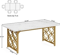 Tribesigns Dining Table, 63-inch Modern Marble Dining Room Table for 6 People, Rectangular Kitchen Table (White and Gold)