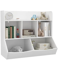 Qaba 3 Tier Kids Toy Shelf with 5 Compartment, Anti-Tip Device,