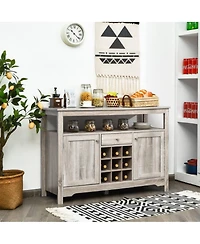 Sugift Server Buffet Sideboard With Wine Rack and Open Shelf
