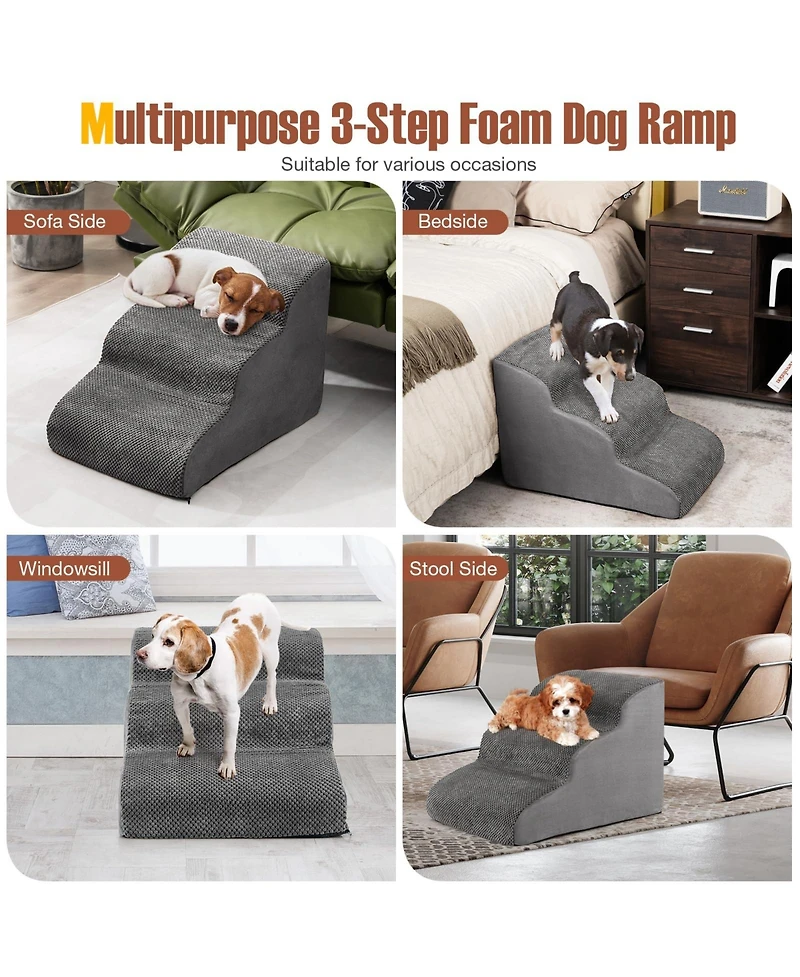 3-Tier Non-Slip Dog Steps with High-Density Sponge and Silicone Paw Prints