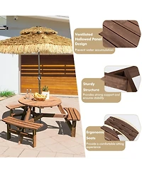 6 Person Wooden Picnic Table Set with Bench and Umbrella Hold