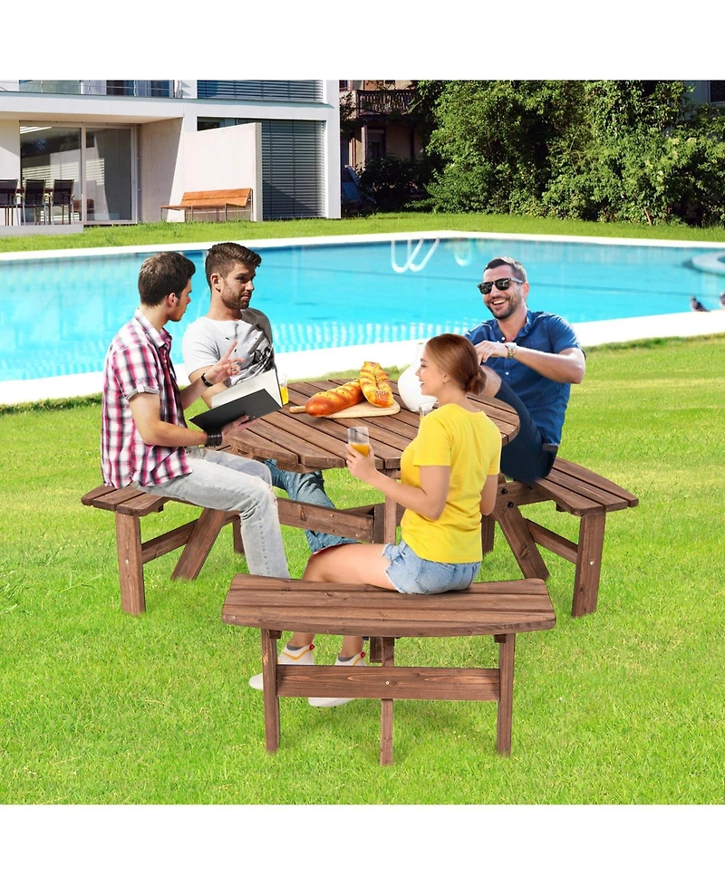 6 Person Wooden Picnic Table Set with Bench and Umbrella Hold