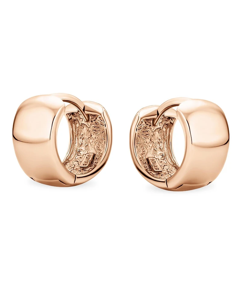 Bling Jewelry Simple Basic Wide Kpop Huggie Hoop Earrings Rose Gold Plated Sterling Silver Flat Hinge