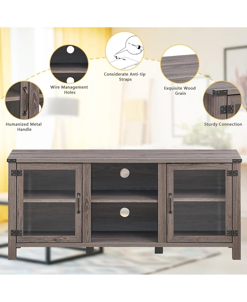 Gymax Tv Stand Entertainment Center for Tv's up to 65'' w/ Storage Cabinets Deep Taupe