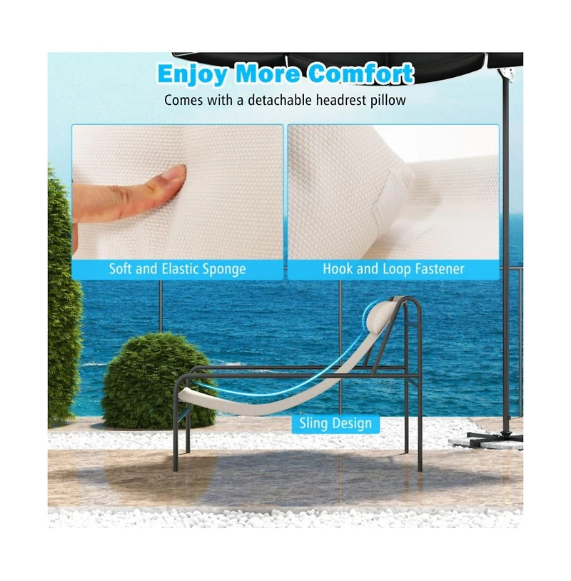 Sugift Patio Sling Lounge Chair with Removable Headrest Pillow and Metal Frame