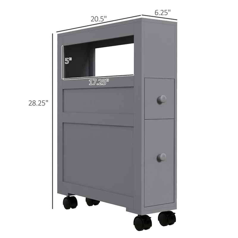 Homcom Narrow Bathroom Storage Cabinet with Rolling Wheels,
