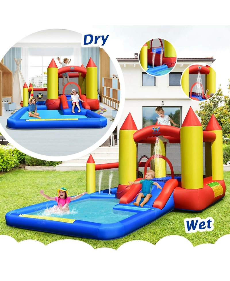 Sugift Inflatable Water Slide Castle Kids Bounce House with 480W Blower