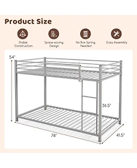 Sugift Low Profile Twin Over Metal Bunk Bed with Full-length Guardrails