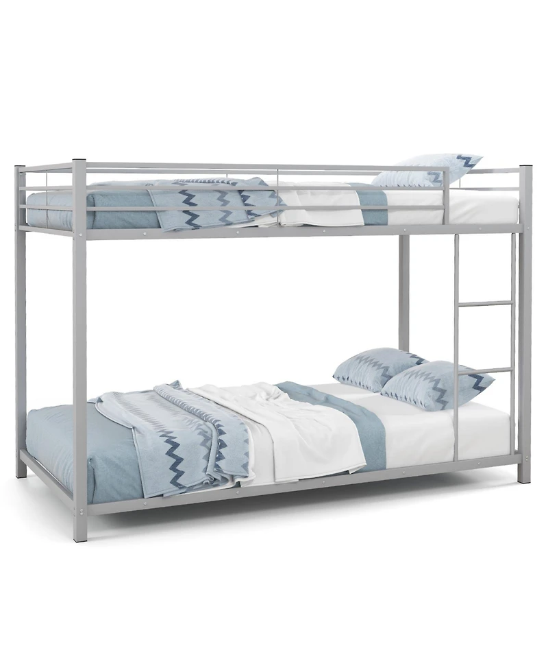 Sugift Low Profile Twin Over Metal Bunk Bed with Full-length Guardrails
