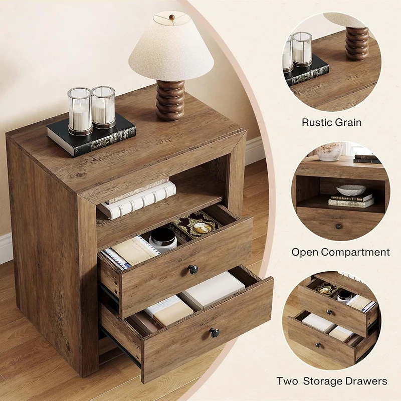Tribesigns Modern 26" Tall Side End Tables with Open Storage, 3-Tier White Nightstands for Living Room Bedroom,Set of 2 Sofa tables for Small Spa