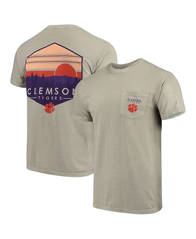 Image One Men's Tan Clemson Tigers Landscape Shield Comfort Colors Pocket T-Shirt