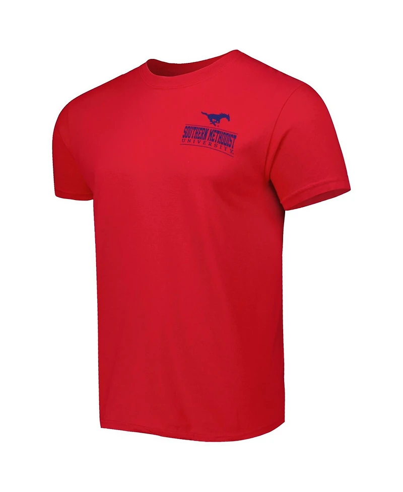 Image One Men's Red Smu Mustangs Logo Campus Icon T-Shirt