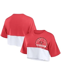 Fanatics Women's Red/White Tampa Bay Buccaneers Boxy Color Split Cropped T-Shirt