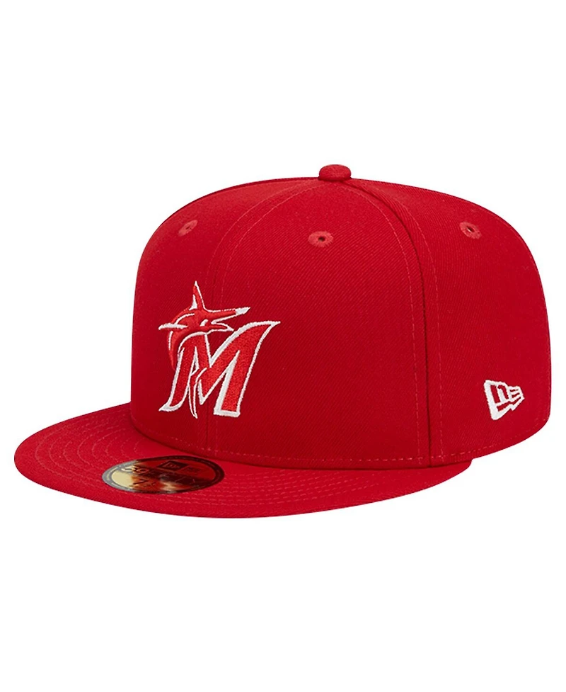 New Era Men's Red Miami Marlins Logo 59FIFTY Fitted Hat