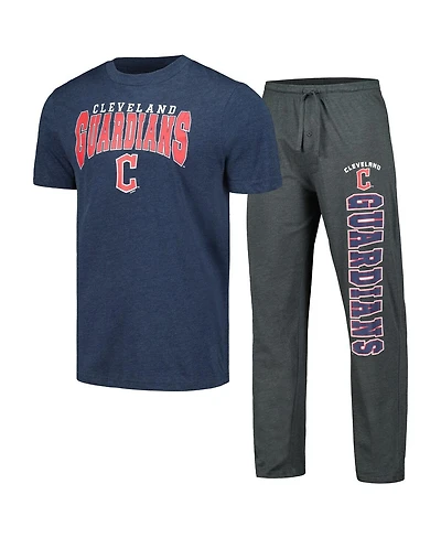 Concepts Sport Men's Charcoal/Navy Cleveland Guardians Meter T-Shirt Pants Sleep Set