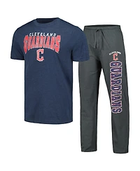Concepts Sport Men's Charcoal/Navy Cleveland Guardians Meter T-Shirt Pants Sleep Set