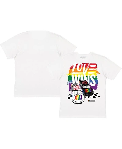 Checkered Flag Sports Men's White Nascar Love Wins Pride T-Shirt