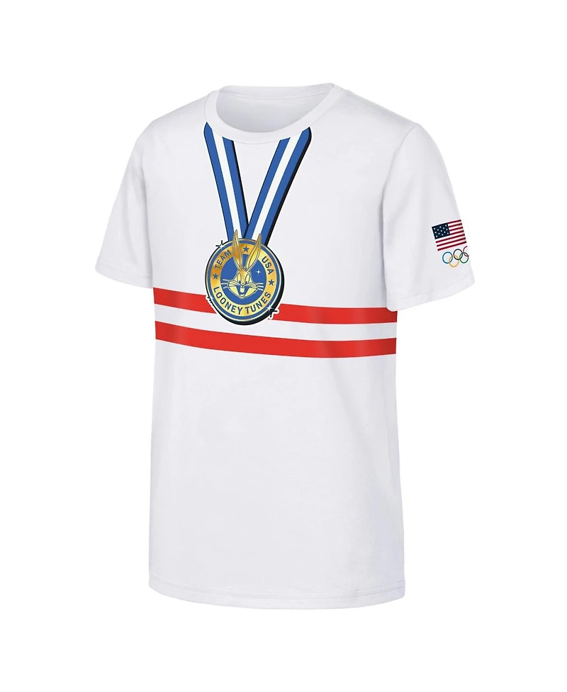 Outerstuff Big Boys and Girls White Team Usa Looney Tunes Gold Medal Winner T-Shirt