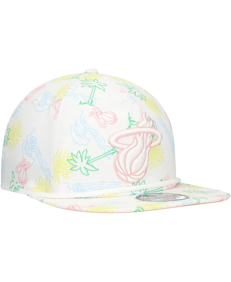 New Era Men's White Miami Heat Palm Trees and Waves Golfer Adjustable Hat