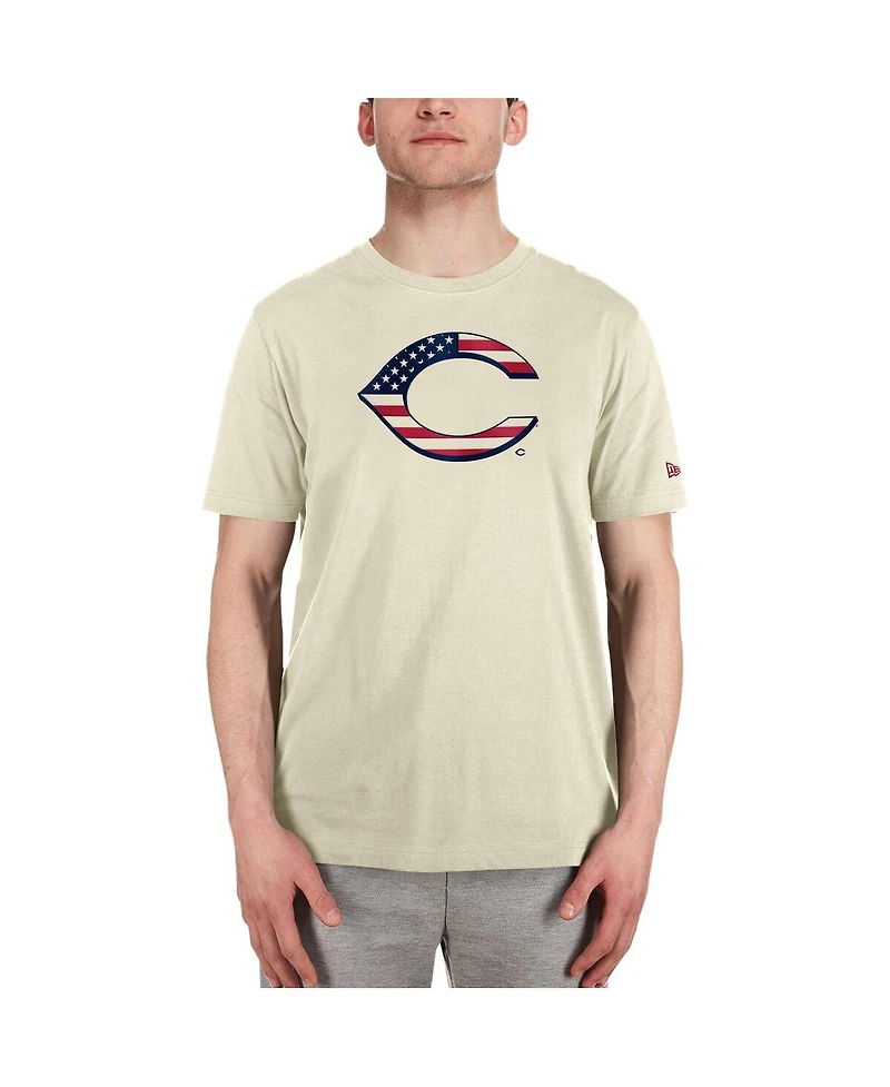 New Era Men's Cream Cincinnati Reds 4th of July Flag Fill T-Shirt