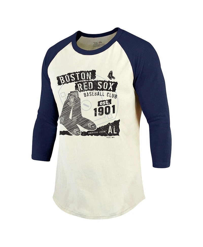 Majestic Men's Cream/Navy Boston Red Sox Raglan 3/4-Sleeve T-Shirt