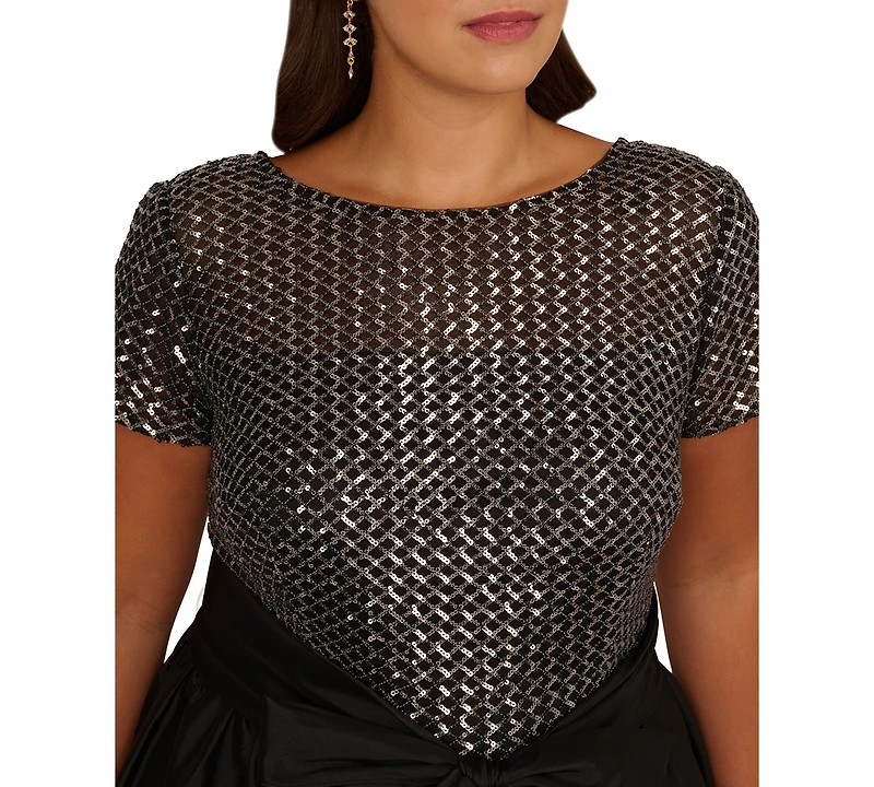 Adrianna Papell Plus Sequined High-Low Gown