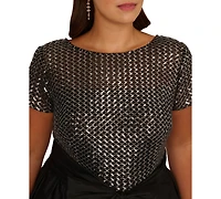 Adrianna Papell Plus Sequined High-Low Gown