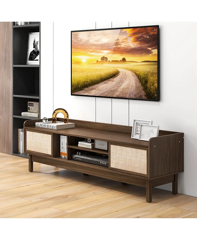 Costway Wooden Tv Stand for TVs up to 65" with Storage Adjustable Shelf & Sliding Doors