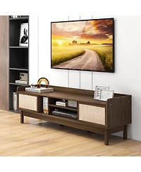 Costway Wooden Tv Stand for TVs up to 65" with Storage Adjustable Shelf & Sliding Doors