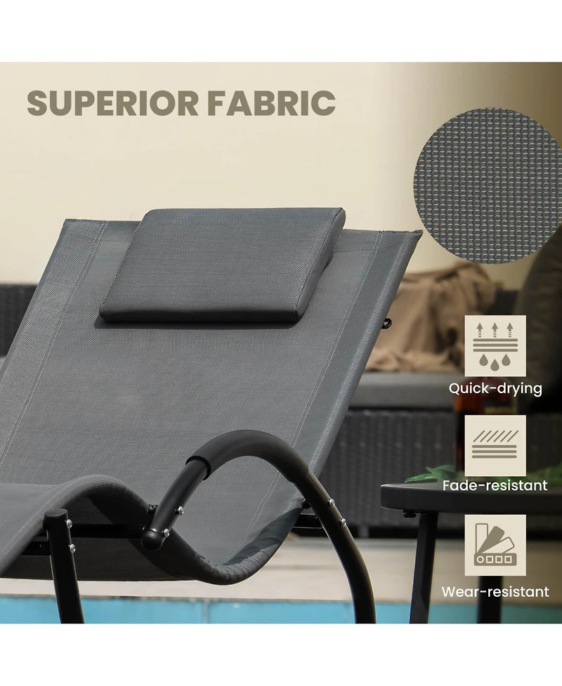 Costway 2 Pcs Outdoor Rocking Lounge Chair with Removable Headrest Breathable Backrest & Seat