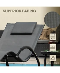 Costway 2 Pcs Outdoor Rocking Lounge Chair with Removable Headrest Breathable Backrest & Seat