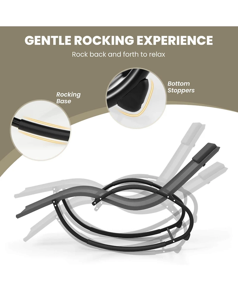 Costway 2 Pcs Outdoor Rocking Lounge Chair with Removable Headrest Breathable Backrest & Seat