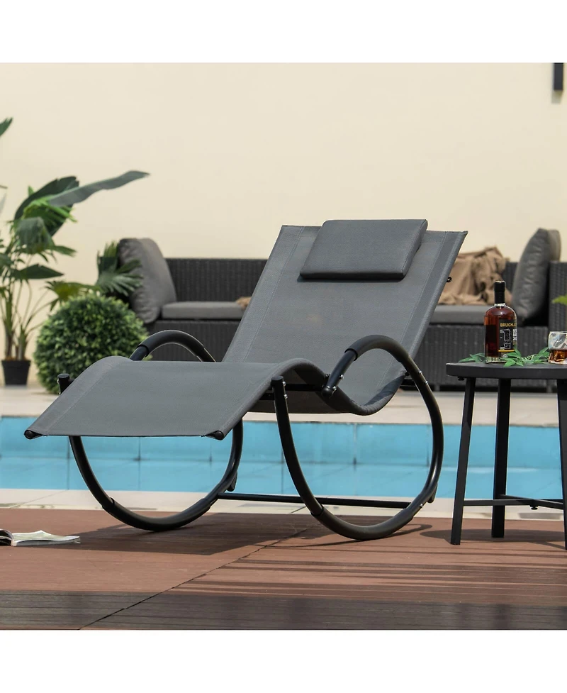 Costway 2 Pcs Outdoor Rocking Lounge Chair with Removable Headrest Breathable Backrest & Seat