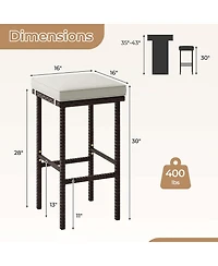 Wicker Bar Stools Set of 2 with Removable Seat Cushions Footrest Support 400 Lbs