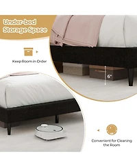 Queen Size Upholstered Bed Frame with Nailhead Trim Headboard Wooden Slats Support