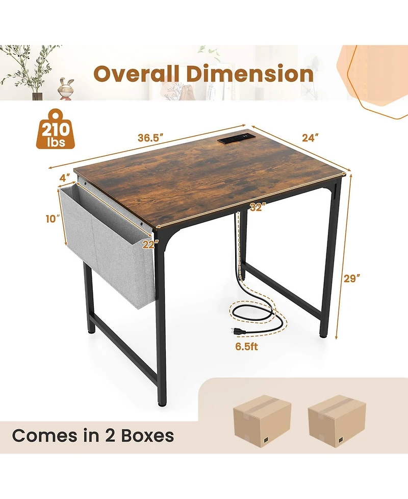 32" Meeting Room Desk Set of 6 with Charging Station & Headphone Hook Metal Frame