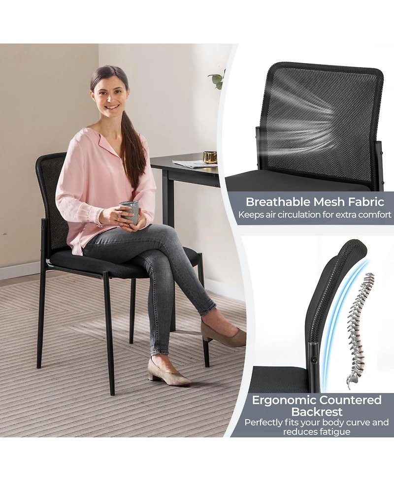 Office Guest Chair Set of 2 with Breathable Mesh Back Padded Seat for Waiting Room
