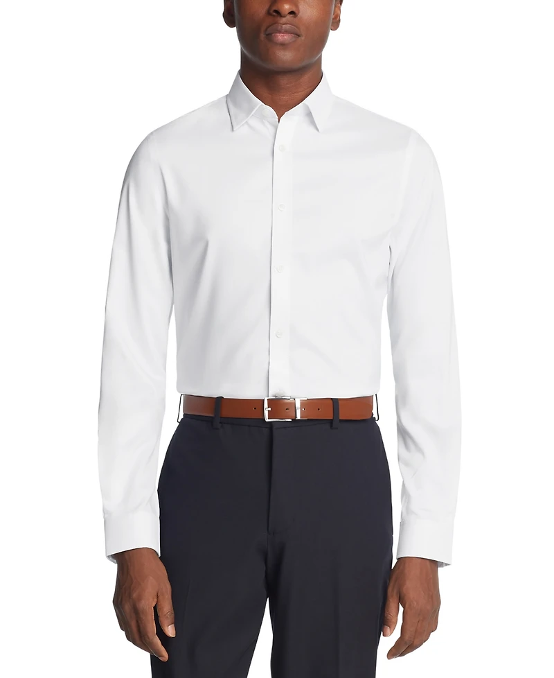 Michael Kors Men's Airsoft Slim Fit Untucked Length Wrinkle Free Stretch Dress Shirt