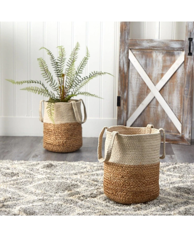 Slickblue 12.5" Handmade Natural Jute and Cotton Basket