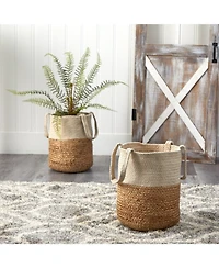 Slickblue 12.5" Handmade Natural Jute and Cotton Basket